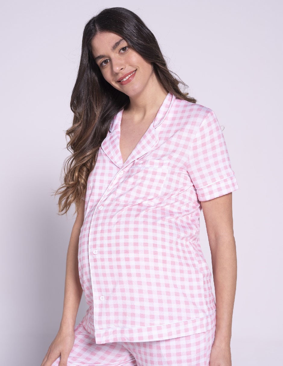 Playera pijama de maternidad para mujer Ma! cuadros |