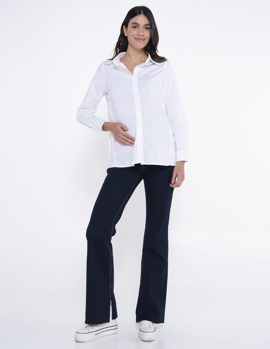 Jeans maternidad acampanado corte cintura alta