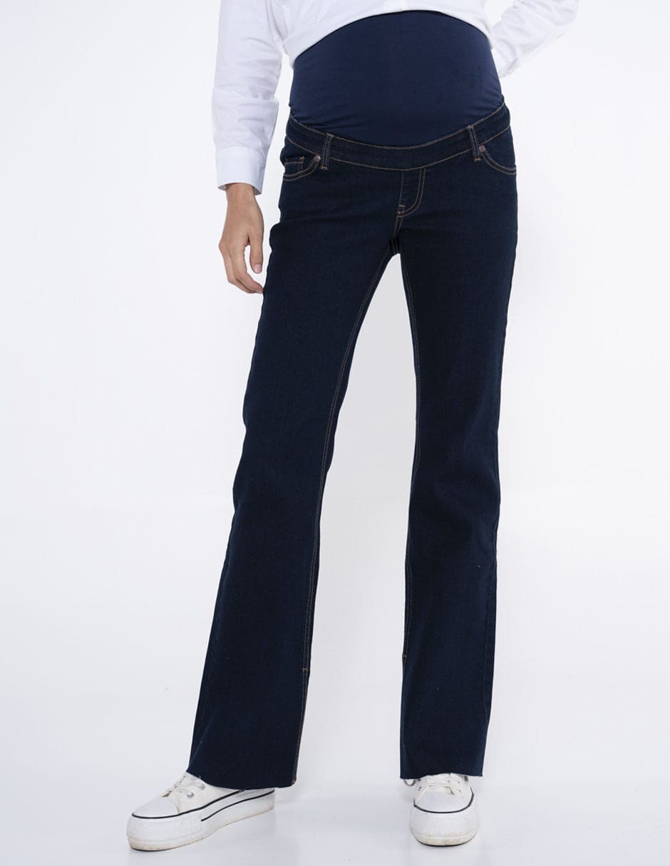 Jeans maternidad acampanado corte cintura alta 2