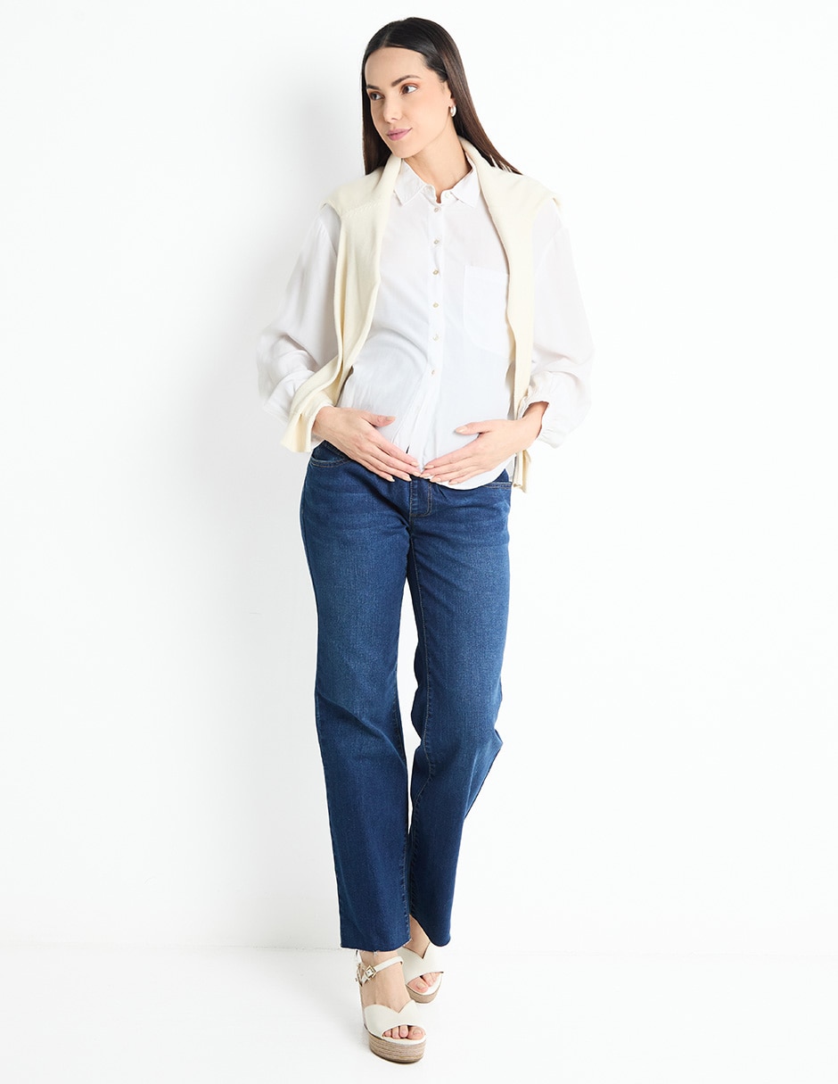 Jeans maternidad campana corte cintura alta 4