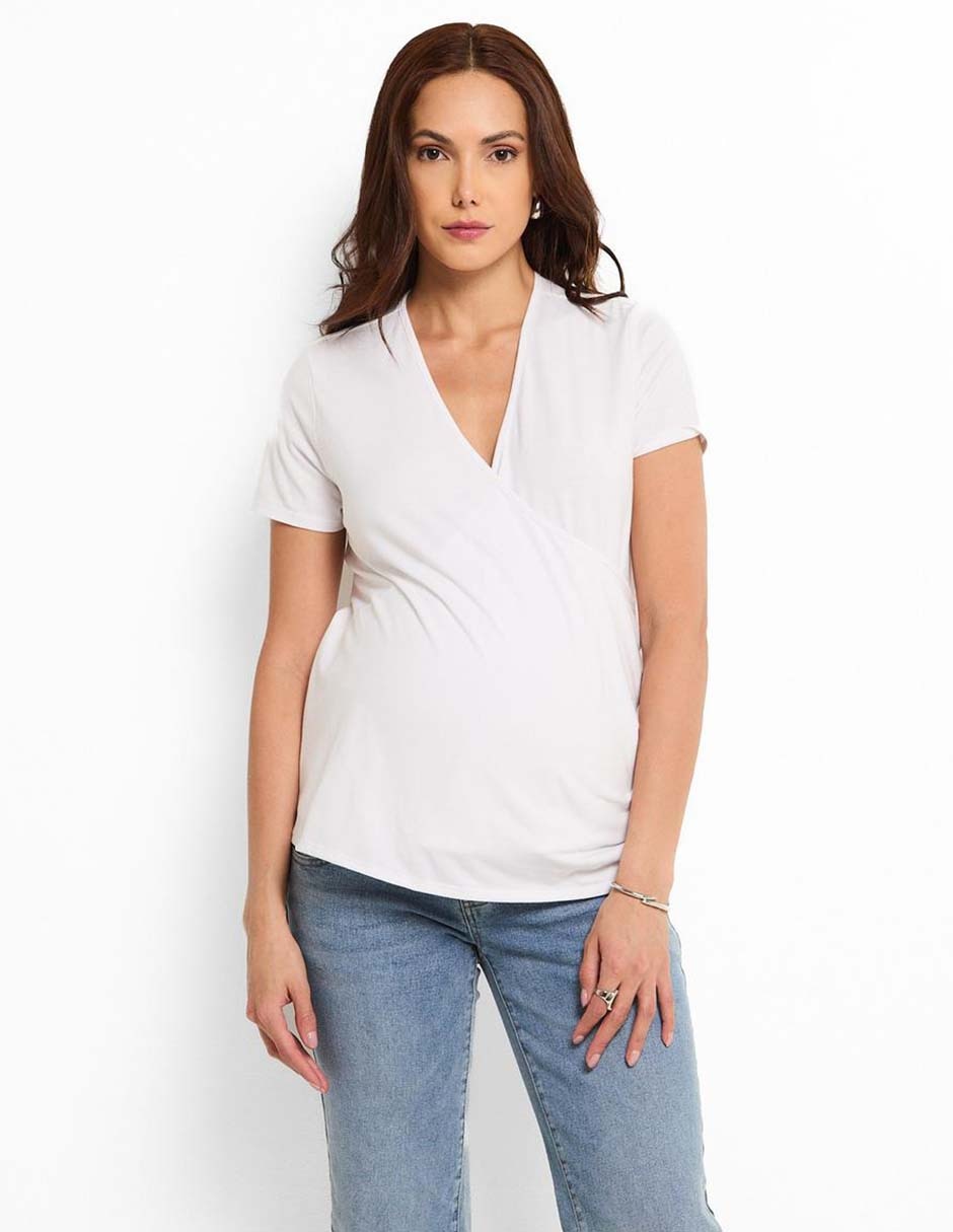 Playera maternidad manga corta cuello v