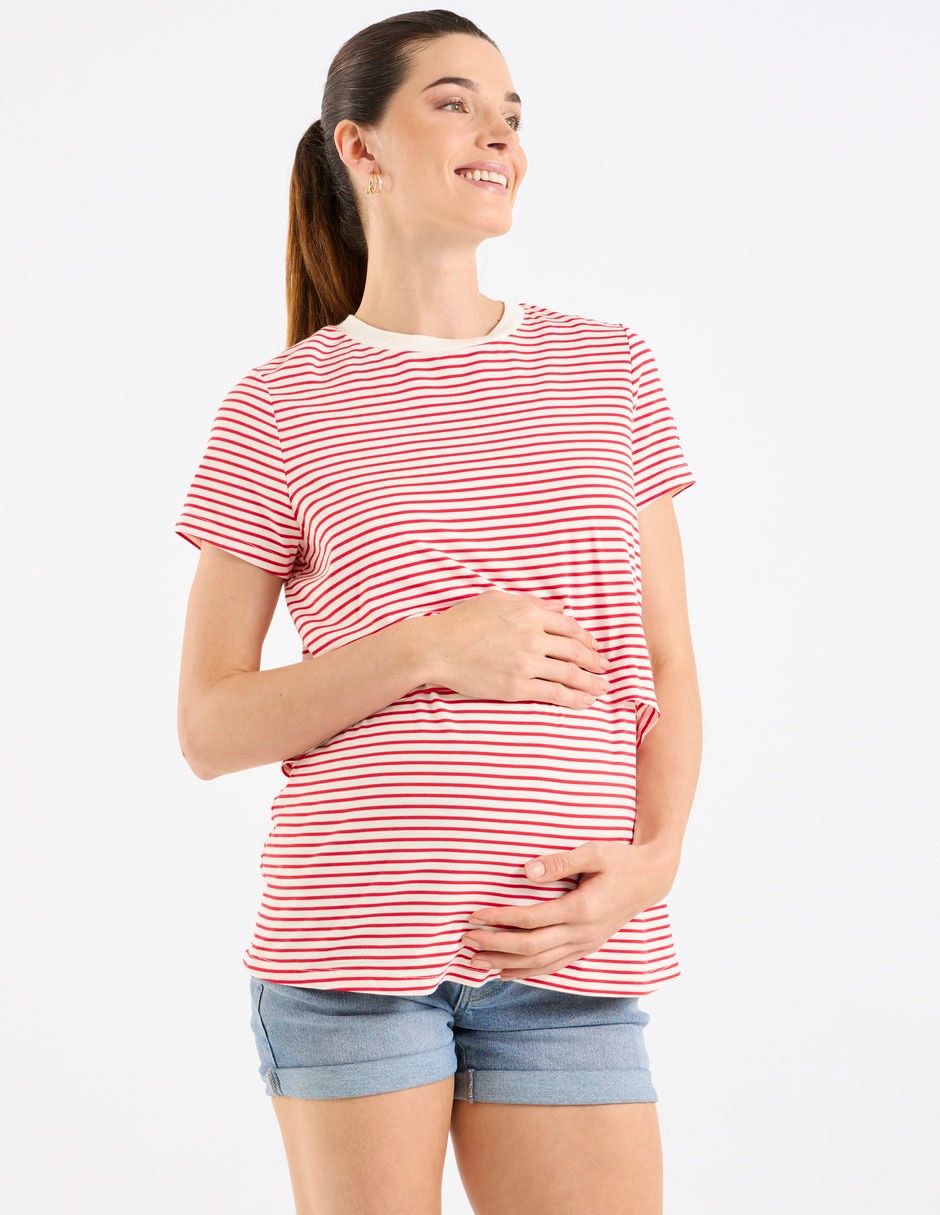 Playera maternidad manga corta cuello redondo Playera maternidad manga corta cuello redondo