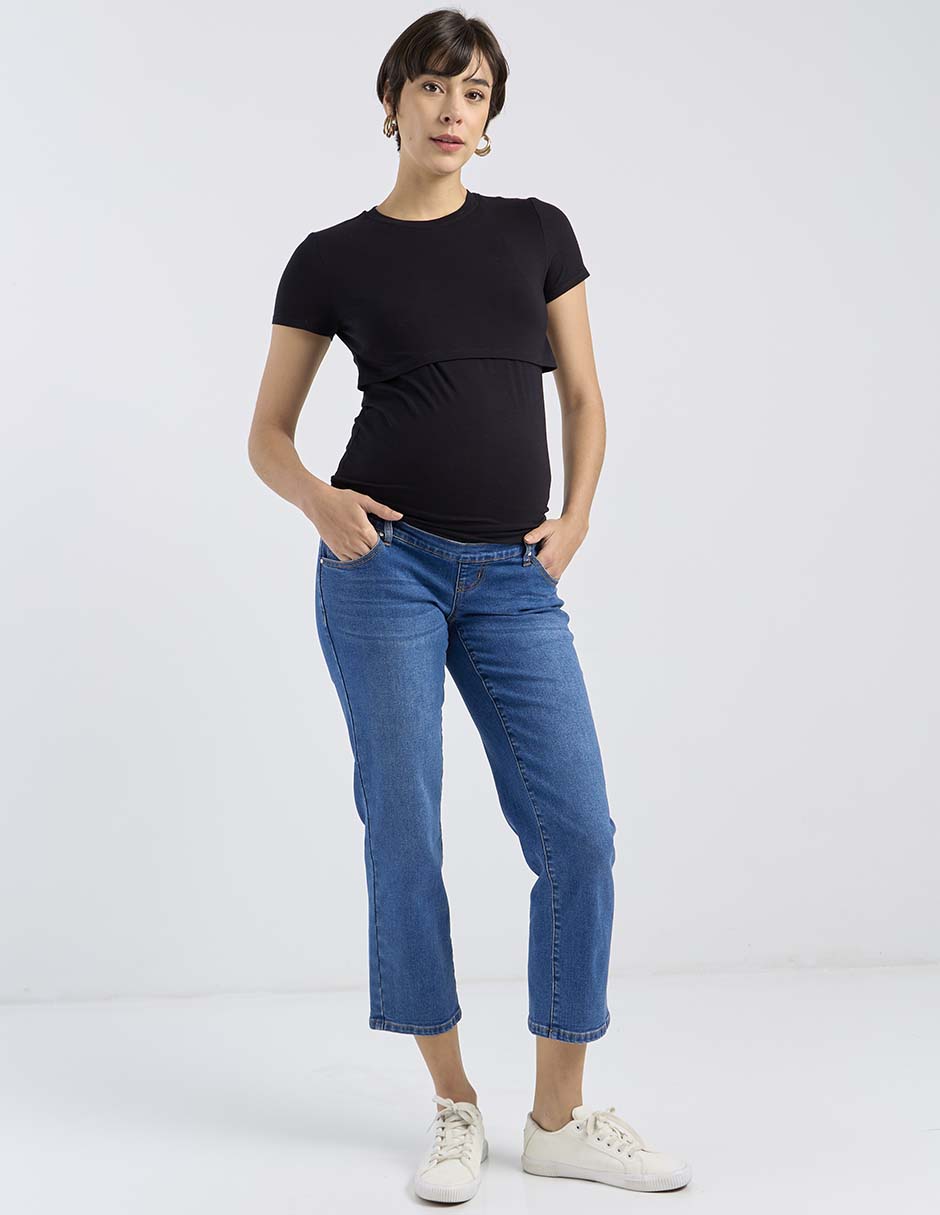 Jeans maternidad capri straight corte cintura alta 2