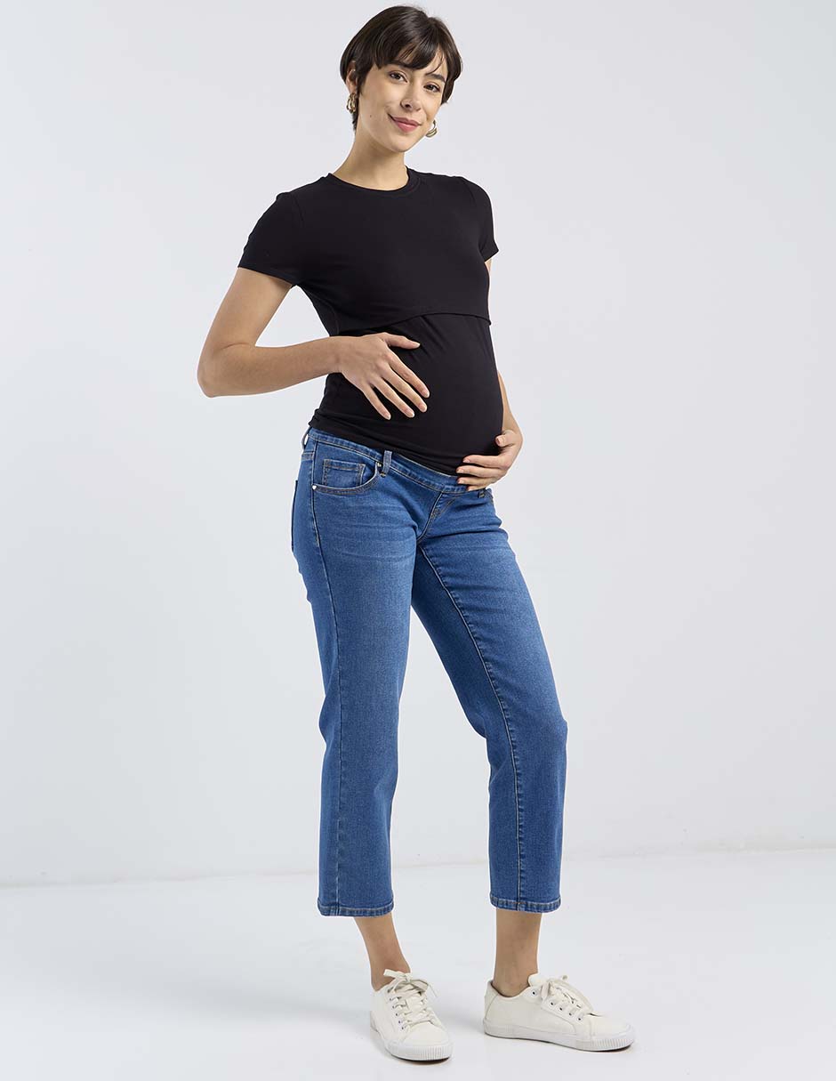 Jeans maternidad capri straight corte cintura alta 3