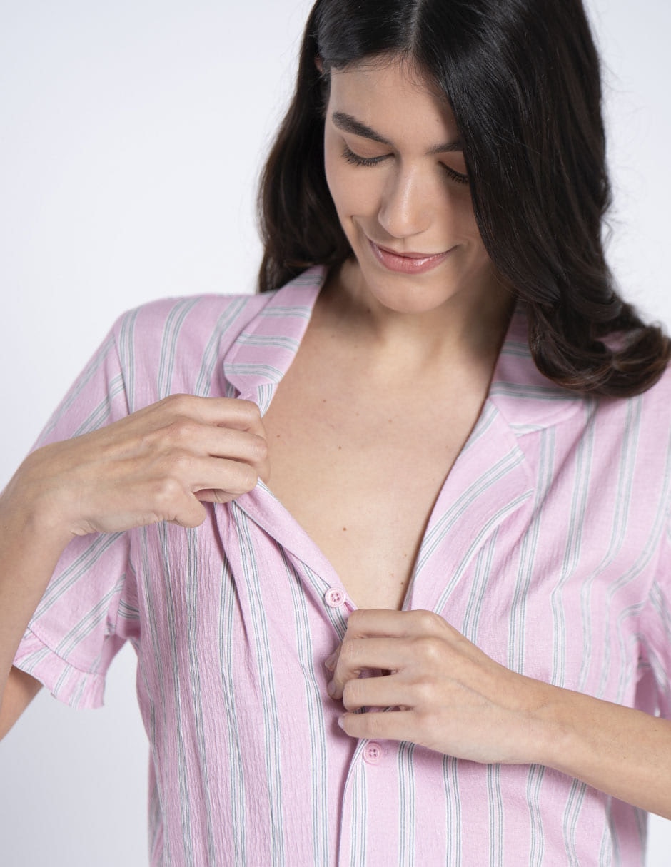 Playera pijama maternidad estampado a rayas 5