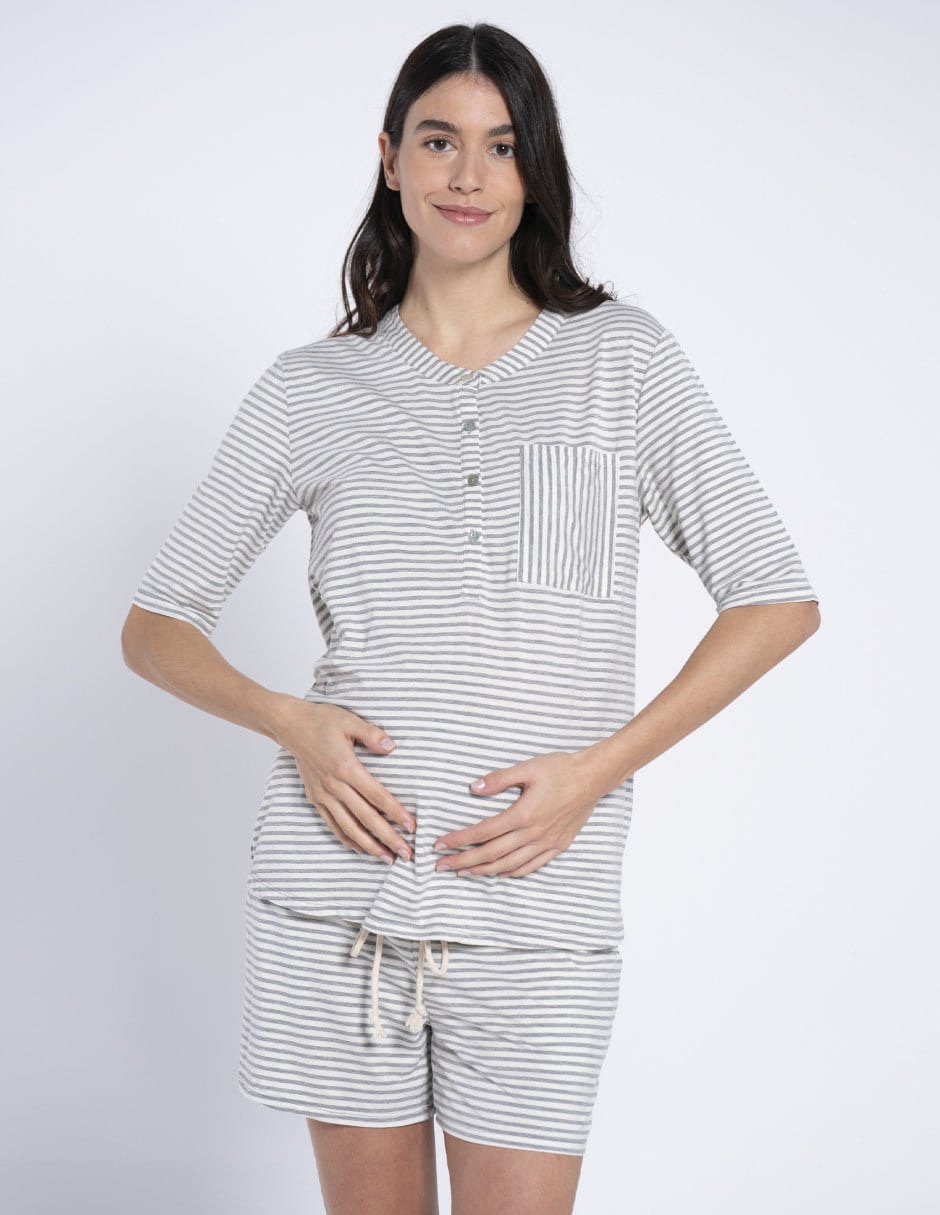 Playera maternidad manga al codo cuello V 2