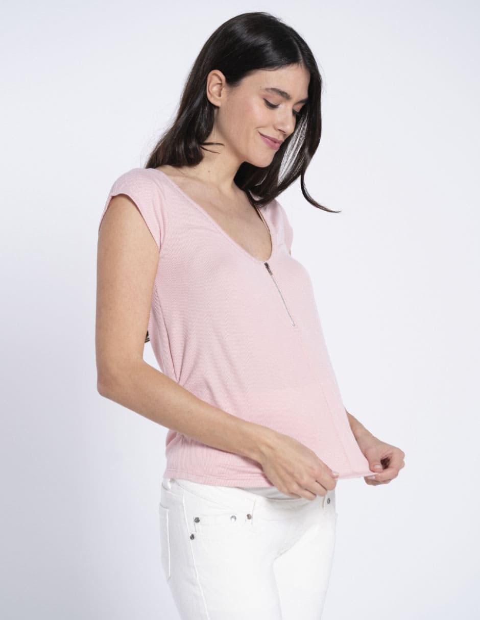 Playera maternidad manga corta cuello v 3
