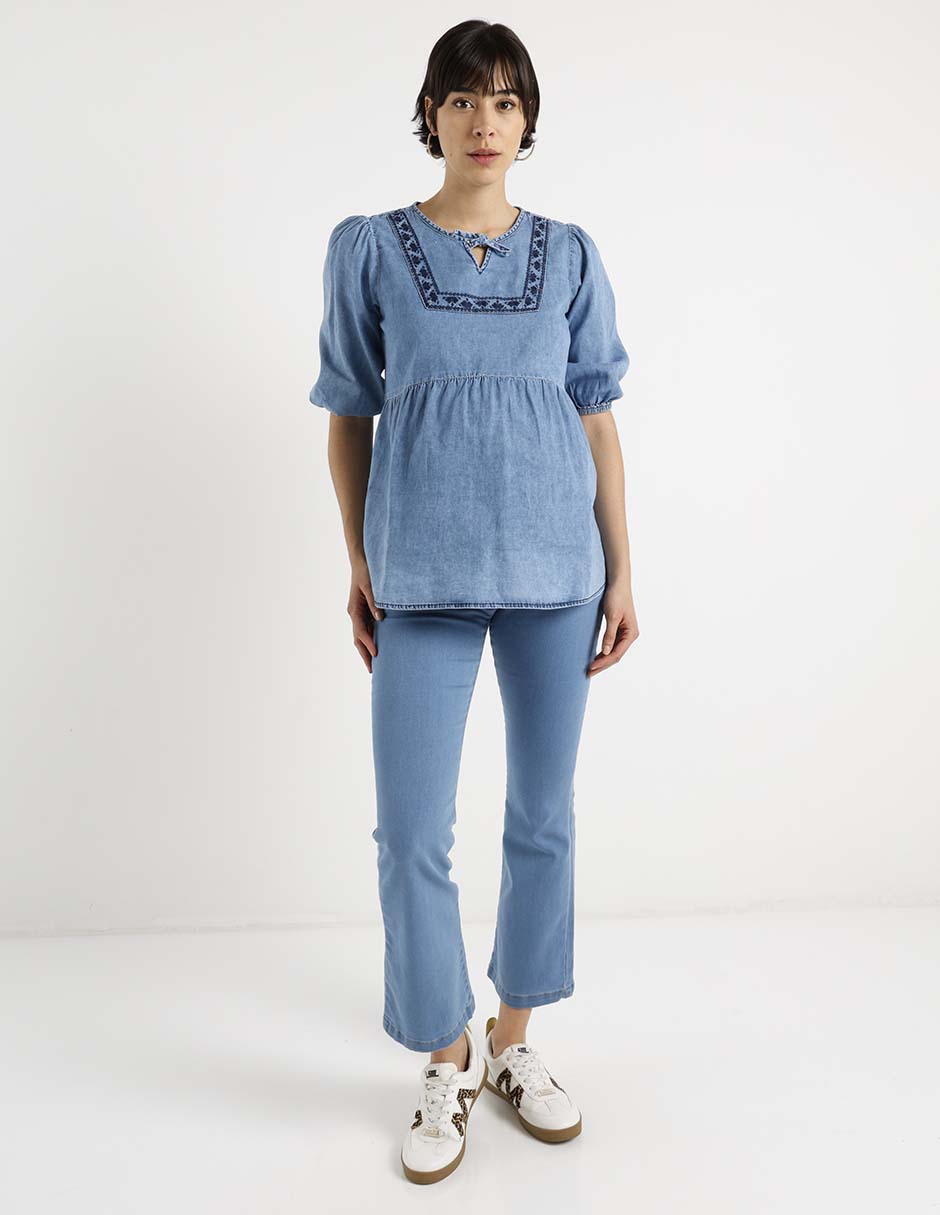 Jeans maternidad campana corte cintura 2