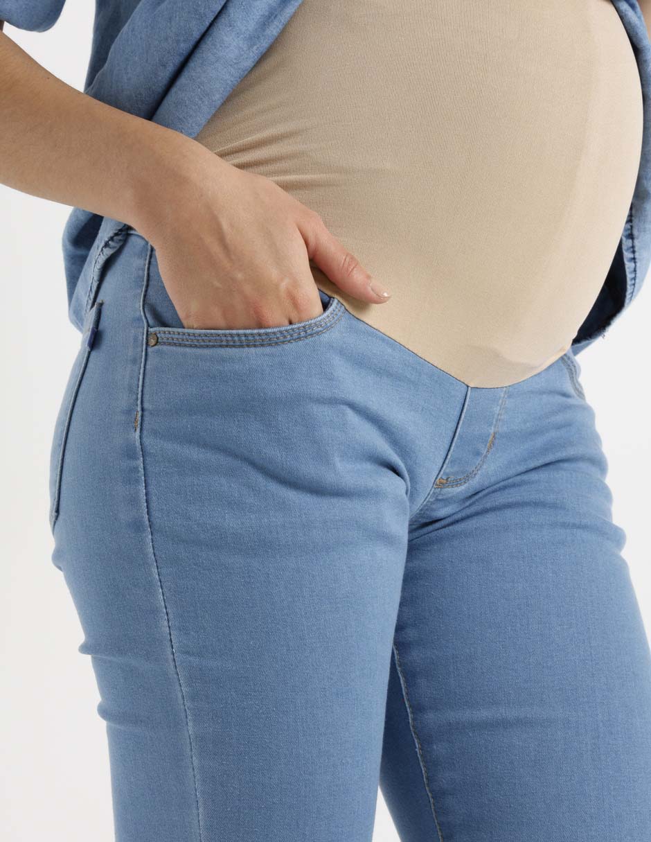 Jeans maternidad campana corte cintura 4