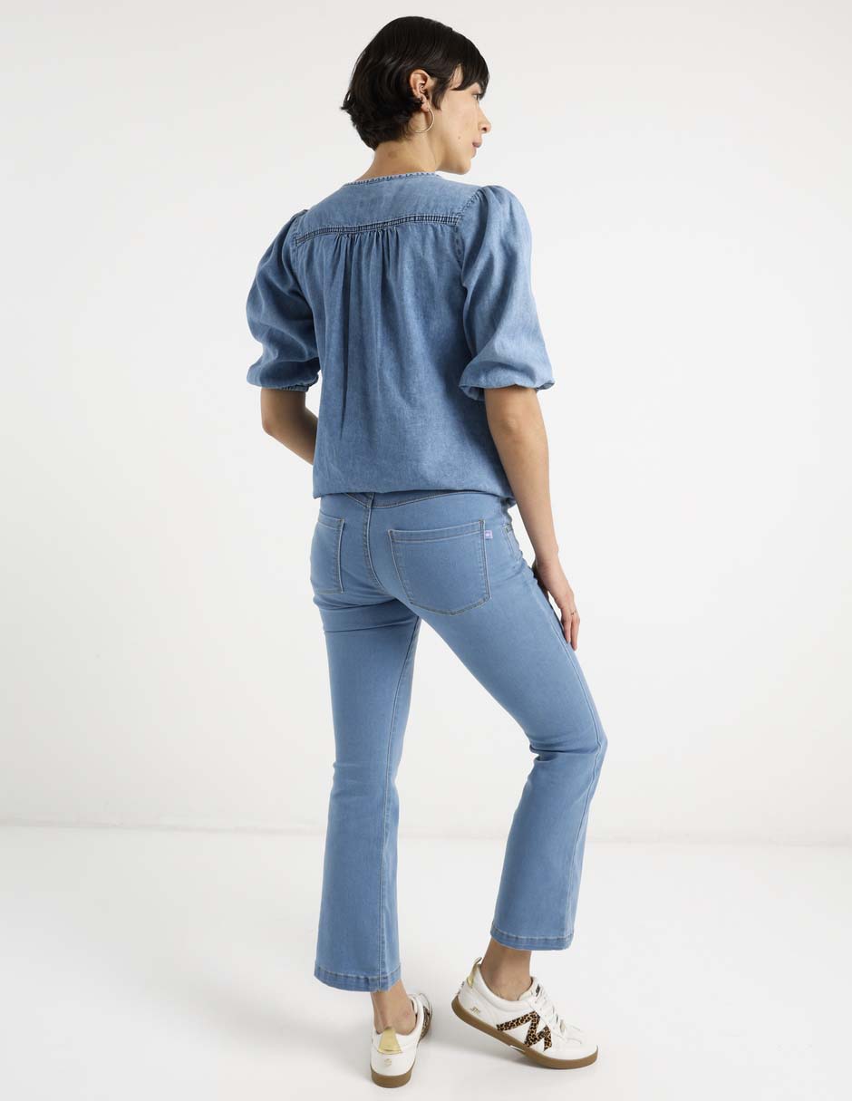 Jeans maternidad campana corte cintura 6