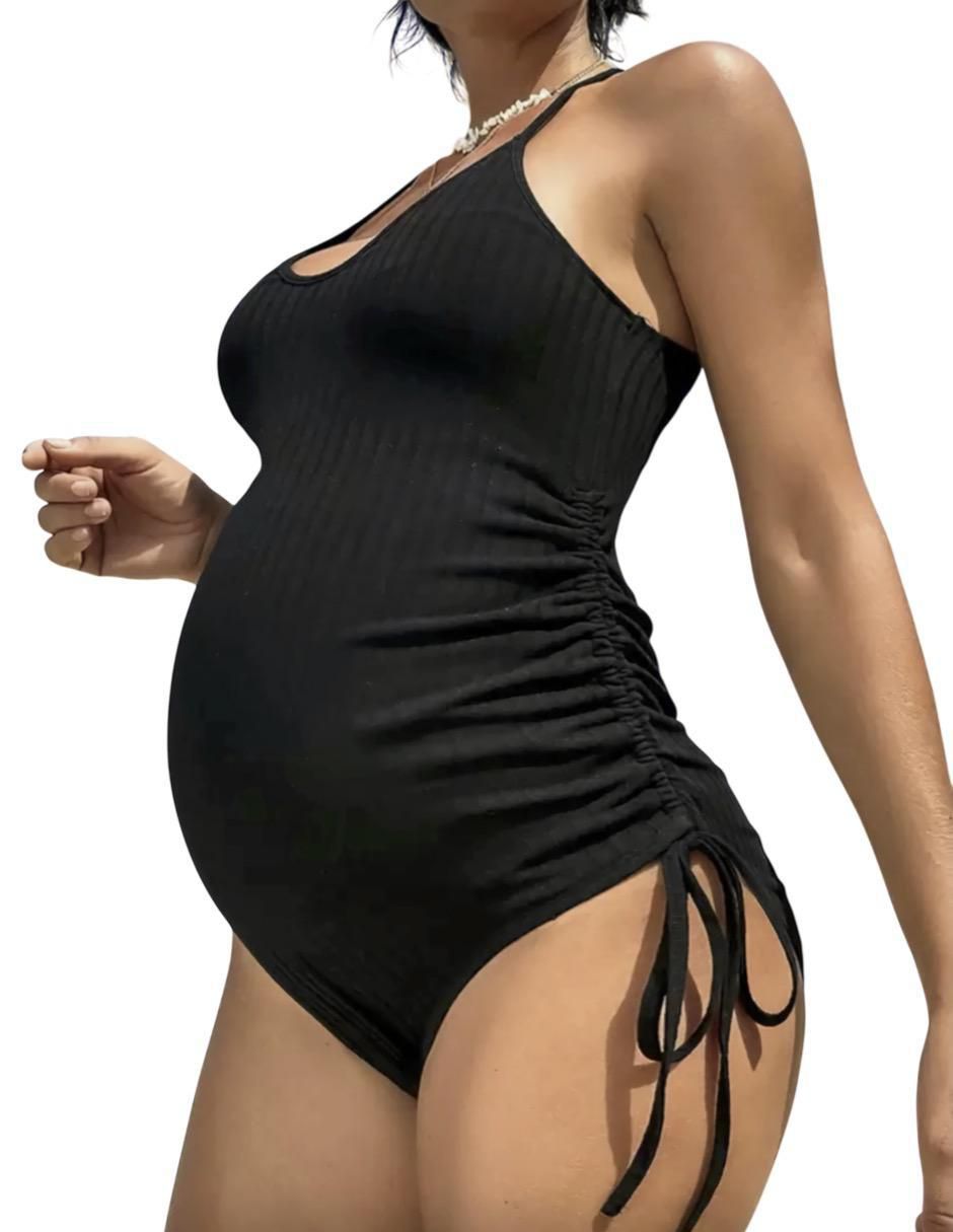 Traje de baño completo maternidad estampado a rayas 2