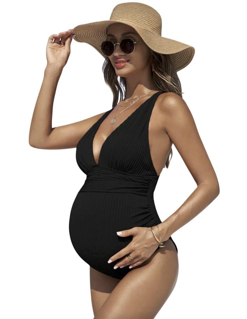 Traje de baño completo maternidad estampado a rayas 2