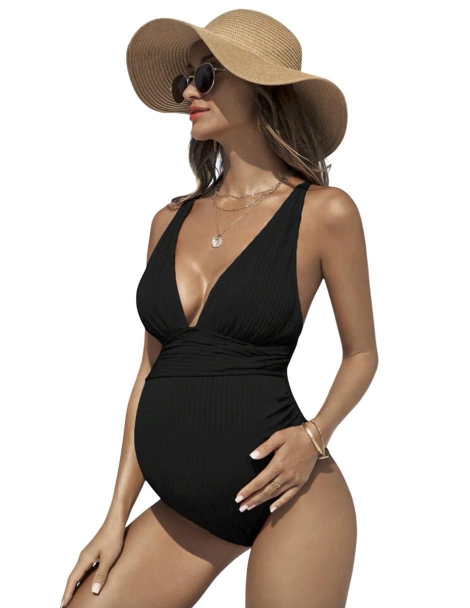 Traje de baño completo maternidad estampado a rayas 5