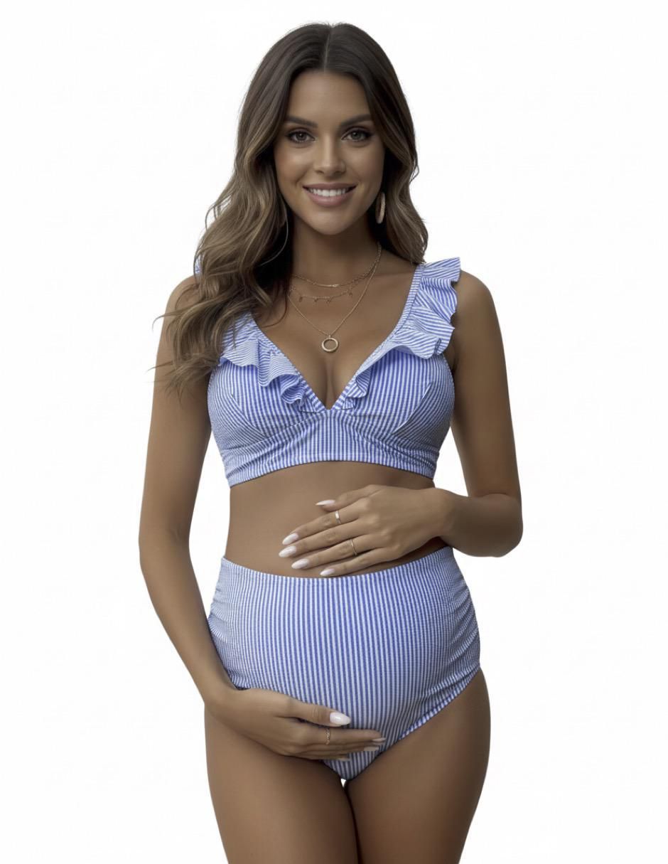 Traje de baño completo maternidad estampado a rayas Traje de baño completo maternidad estampado a rayas